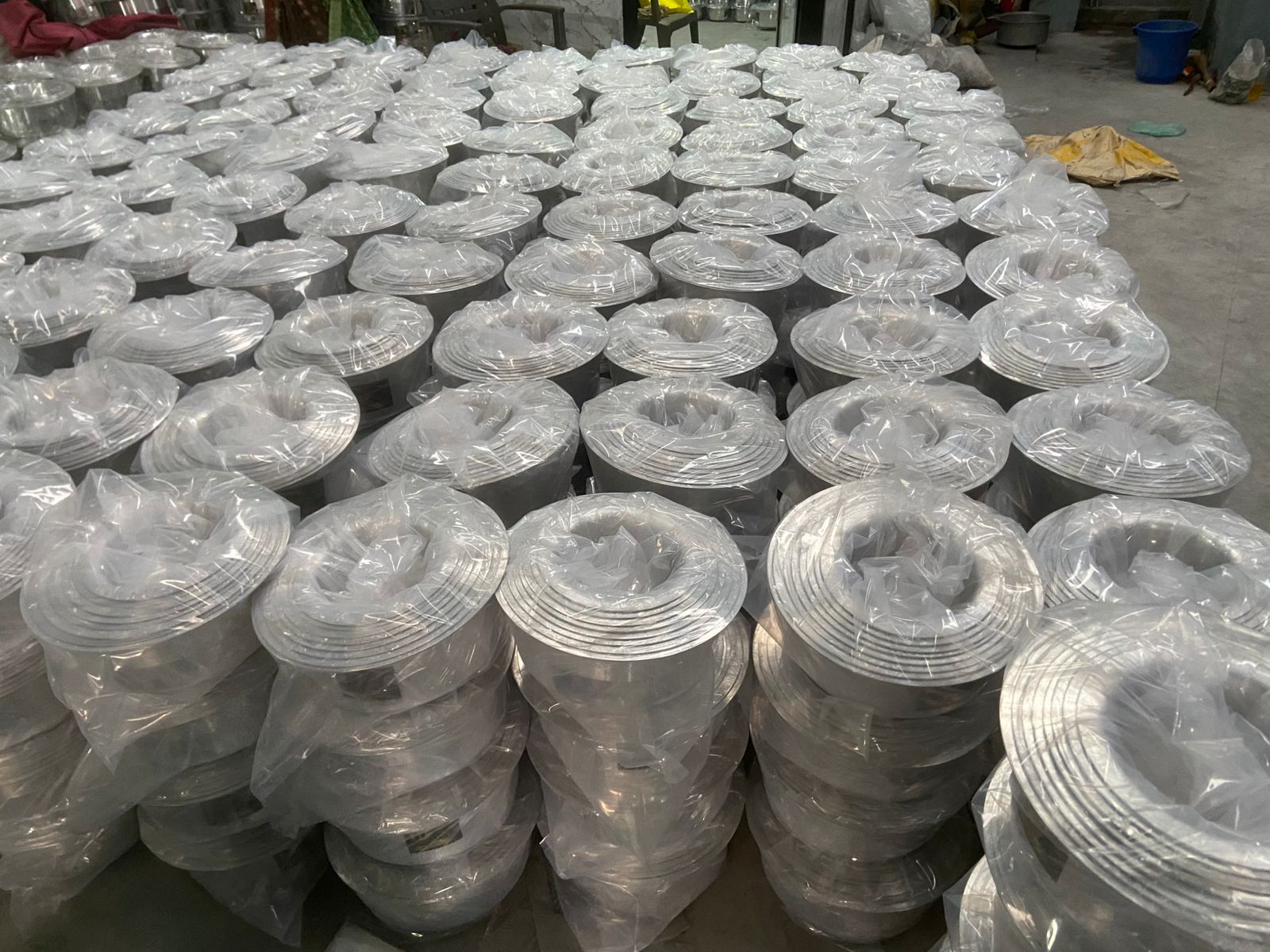 Stacks of aluminium sufuria stock